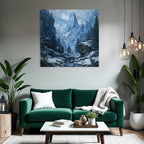 Wilde Und Stille Winterlandschaft Mit Hirsch Am Bach