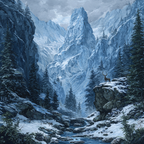 Wilde Und Stille Winterlandschaft Mit Hirsch Am Bach | Eis und Schnee | Natur