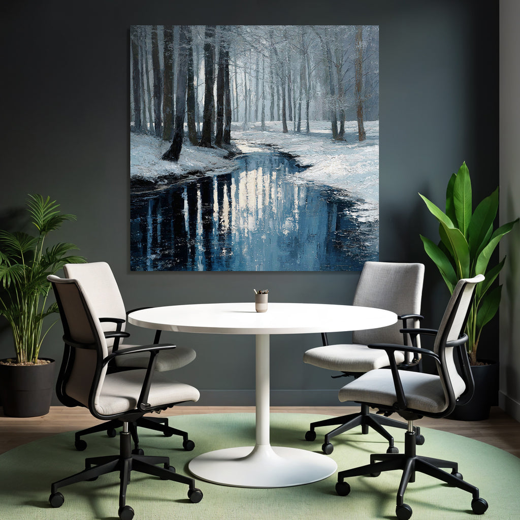 Winterlandschaft Mit Bach Im Schneebedeckten Wald