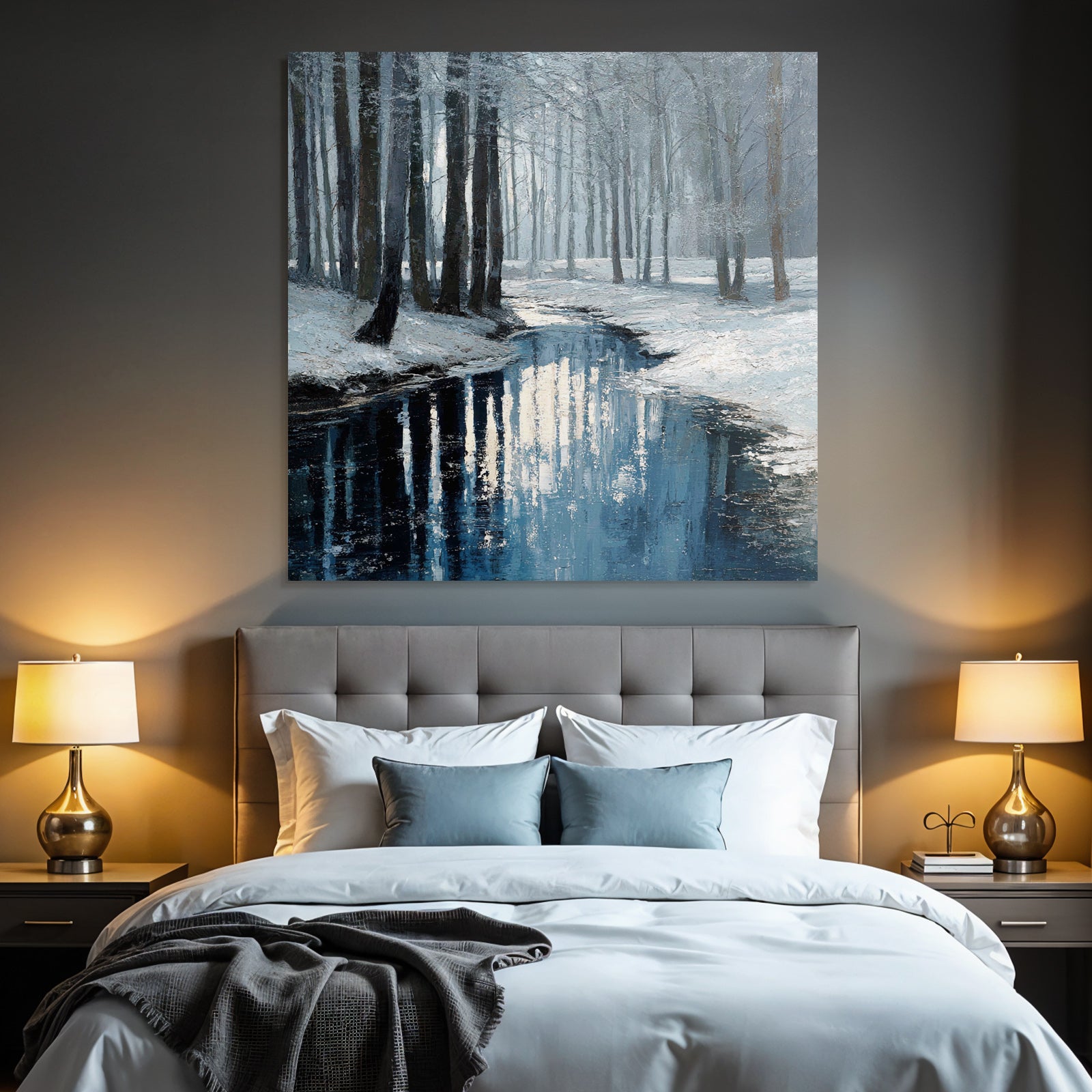Winterlandschaft Mit Bach Im Schneebedeckten Wald