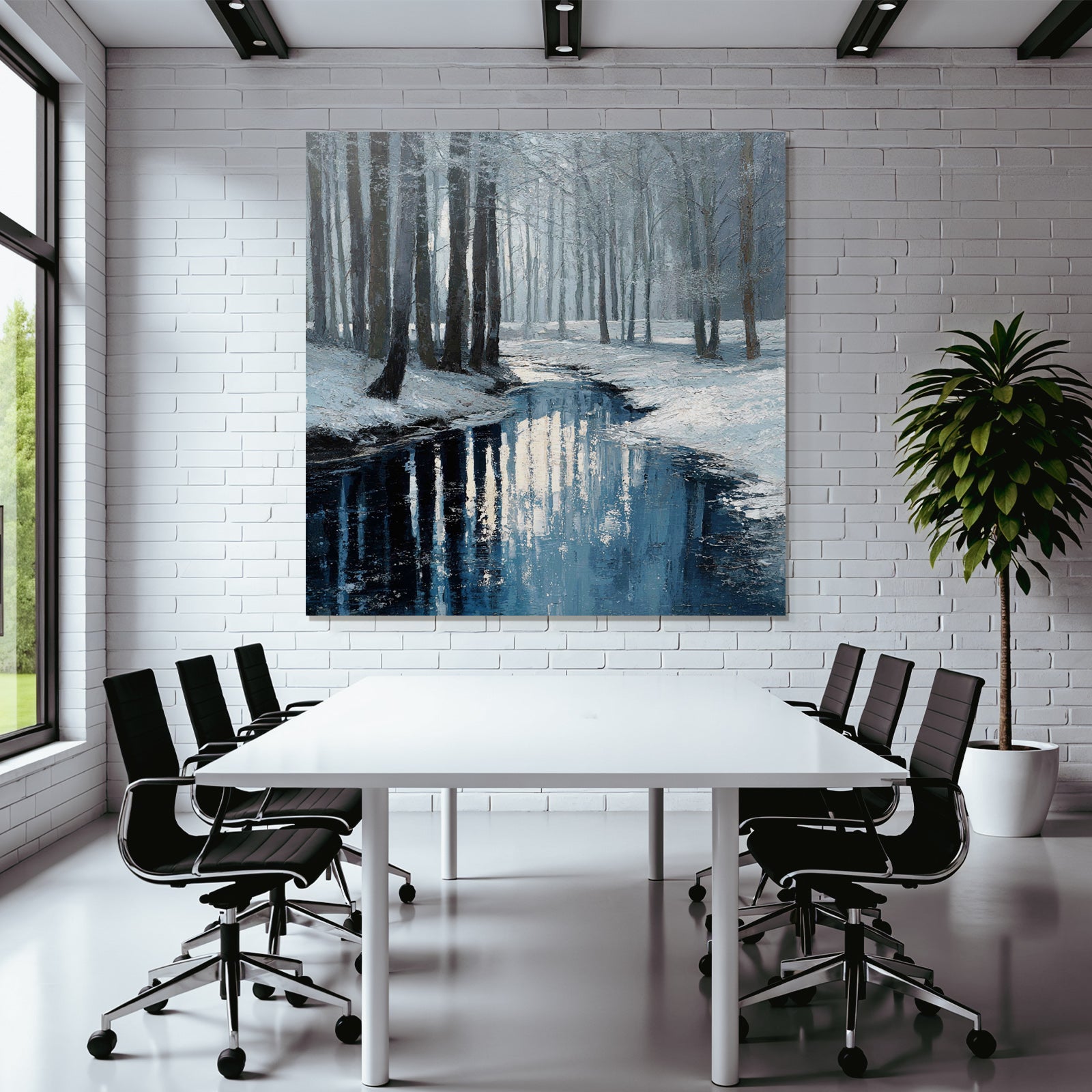 Winterlandschaft Mit Bach Im Schneebedeckten Wald