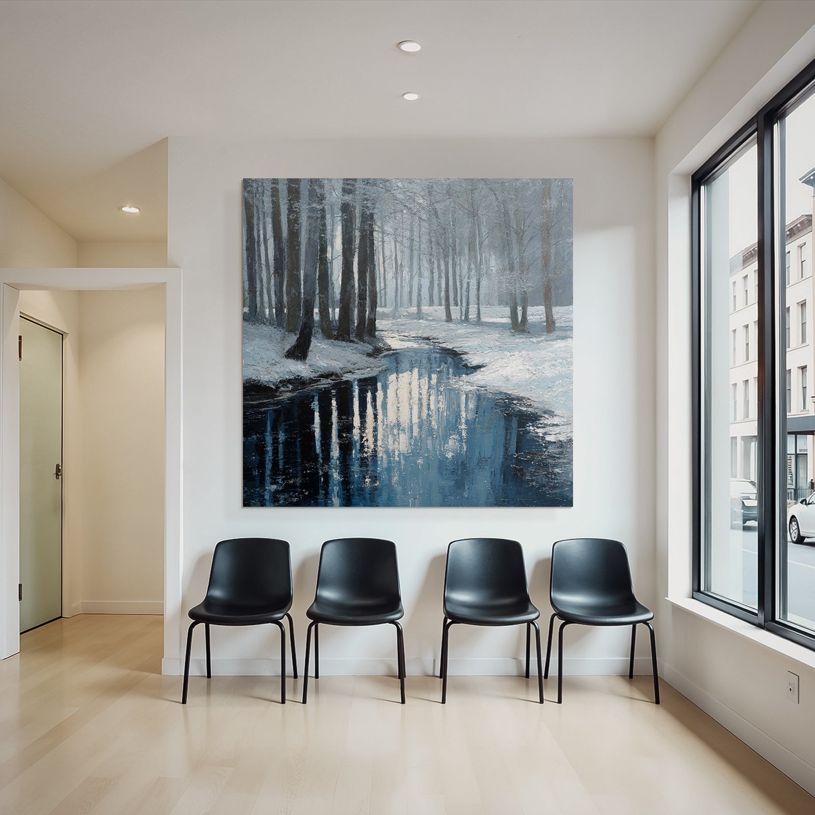 Winterlandschaft Mit Bach Im Schneebedeckten Wald