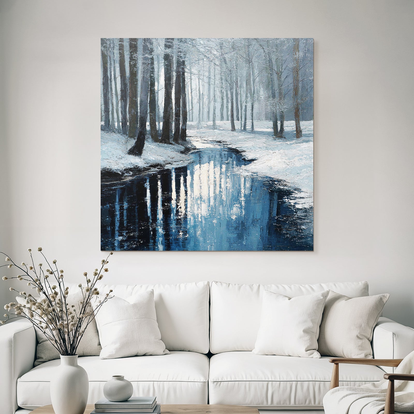 Winterlandschaft Mit Bach Im Schneebedeckten Wald