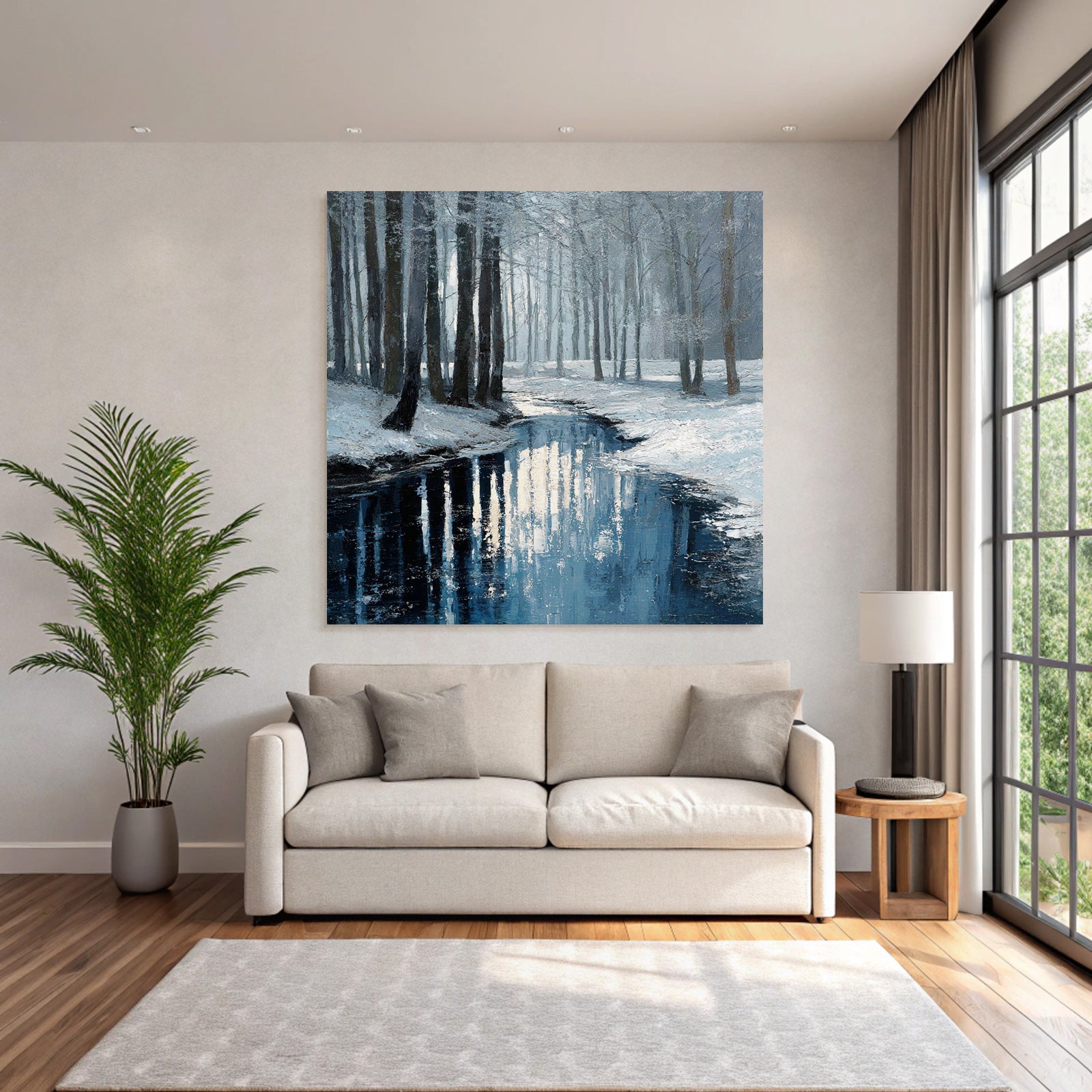 Winterlandschaft Mit Bach Im Schneebedeckten Wald