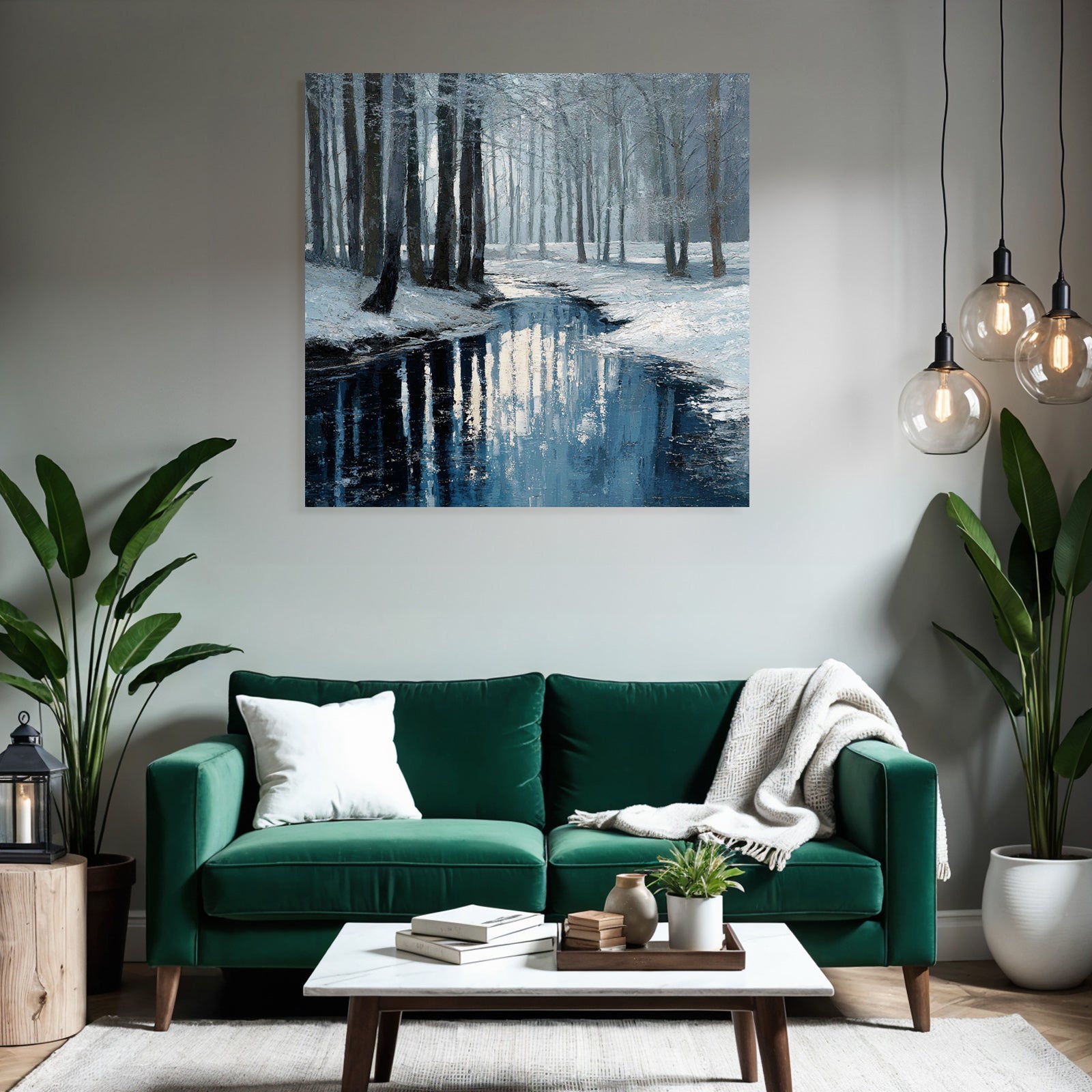 Winterlandschaft Mit Bach Im Schneebedeckten Wald