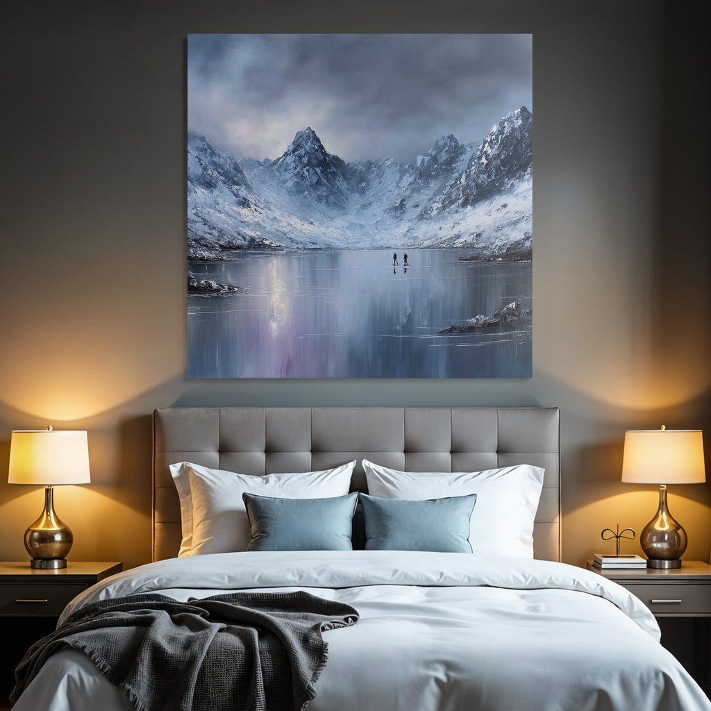 Winterlandschaft Mit Gefrorenem See Und Bergreflexion