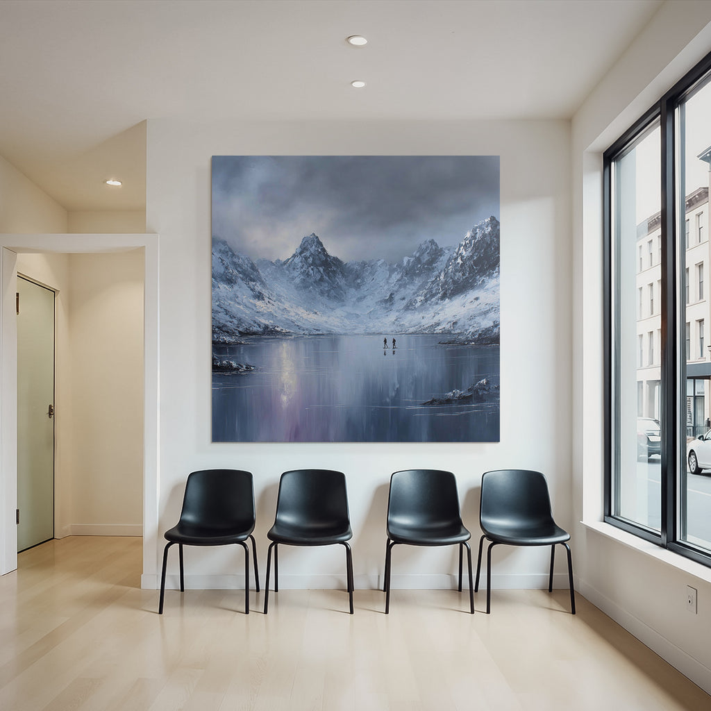 Winterlandschaft Mit Gefrorenem See Und Bergreflexion