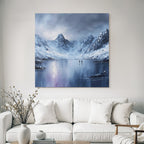 Winterlandschaft Mit Gefrorenem See Und Bergreflexion