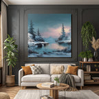 Winterlandschaft Mit Ruhigem See Und Verschneiten Uferbäumen