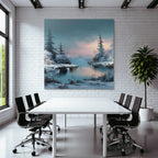 Winterlandschaft Mit Ruhigem See Und Verschneiten Uferbäumen