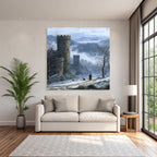 Winterlandschaft Mit Schloss Einem Reisenden Und Seinem Hund
