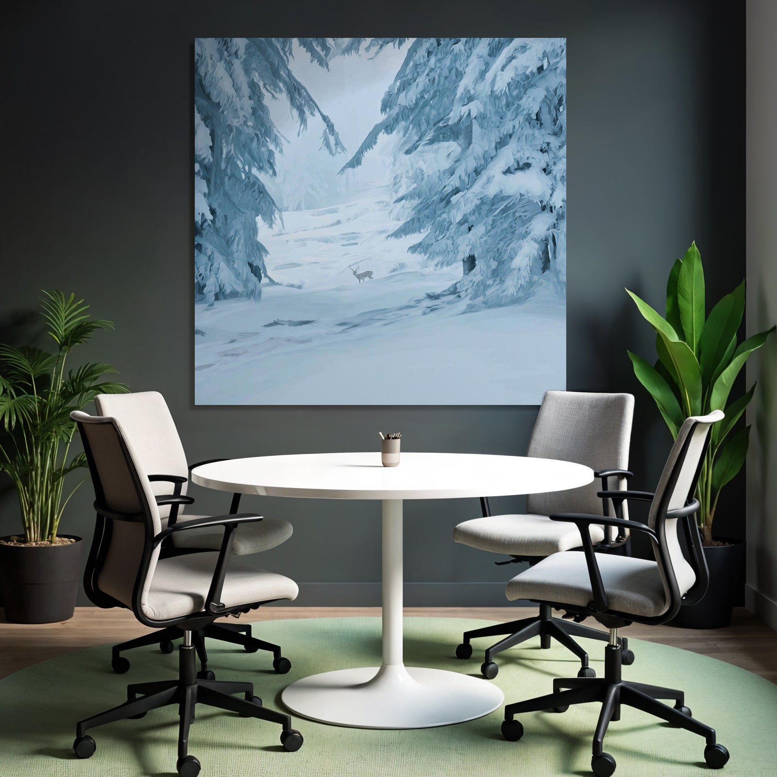 Winterlandschaft Mit Schneebedeckten Bäumen Und Reh