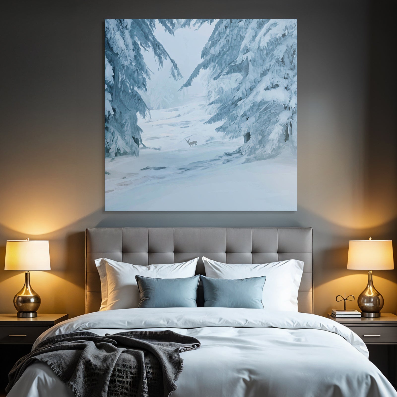 Winterlandschaft Mit Schneebedeckten Bäumen Und Reh