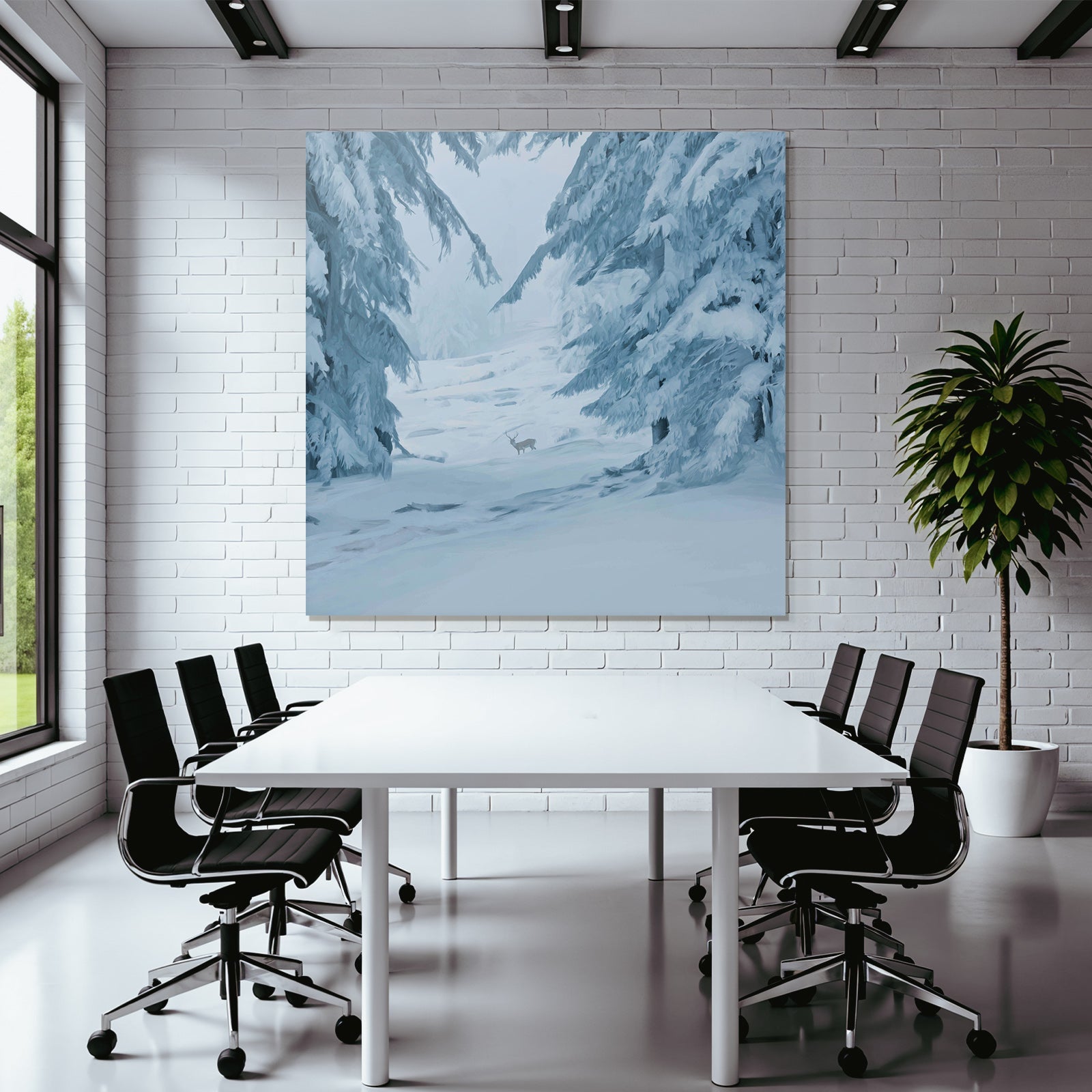 Winterlandschaft Mit Schneebedeckten Bäumen Und Reh