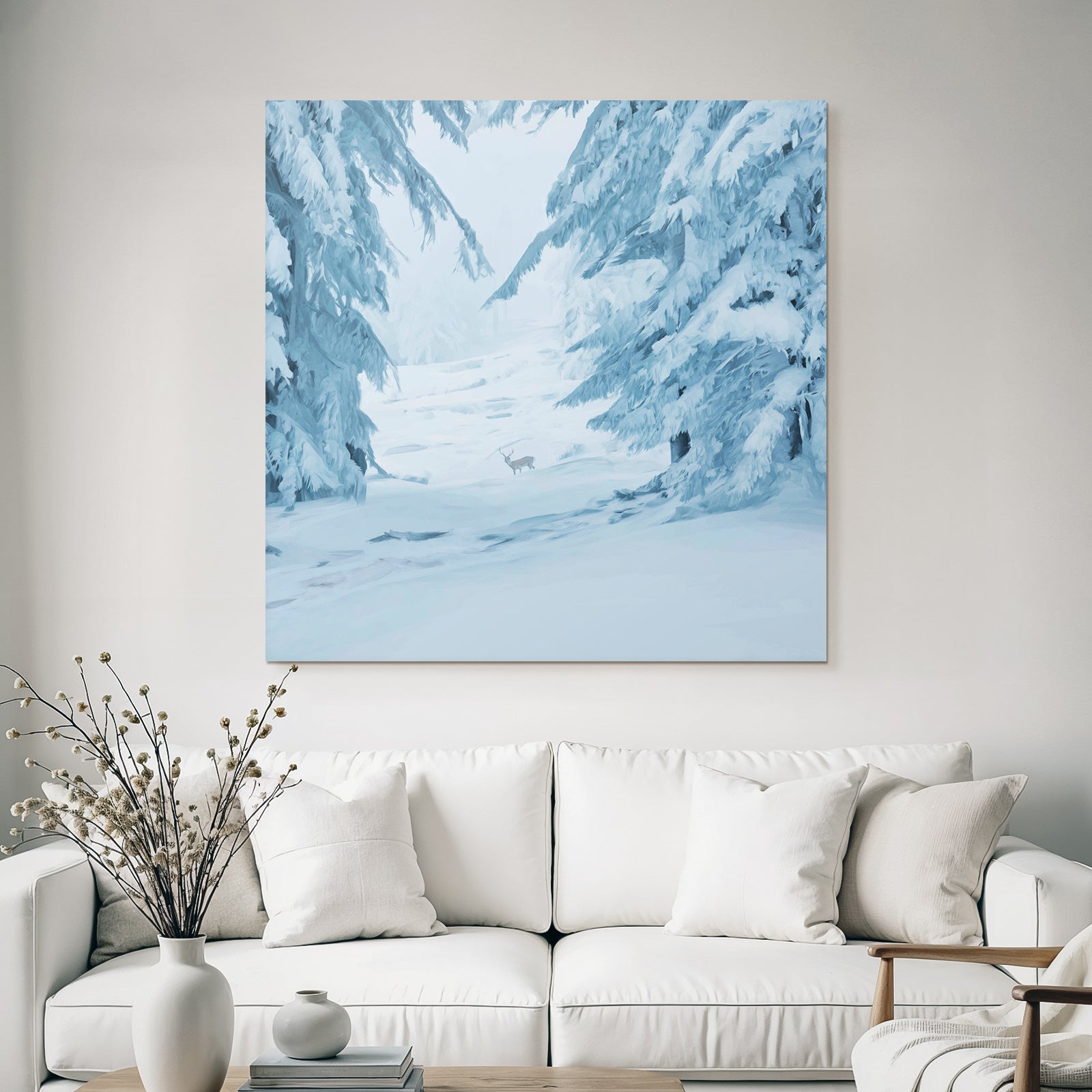 Winterlandschaft Mit Schneebedeckten Bäumen Und Reh