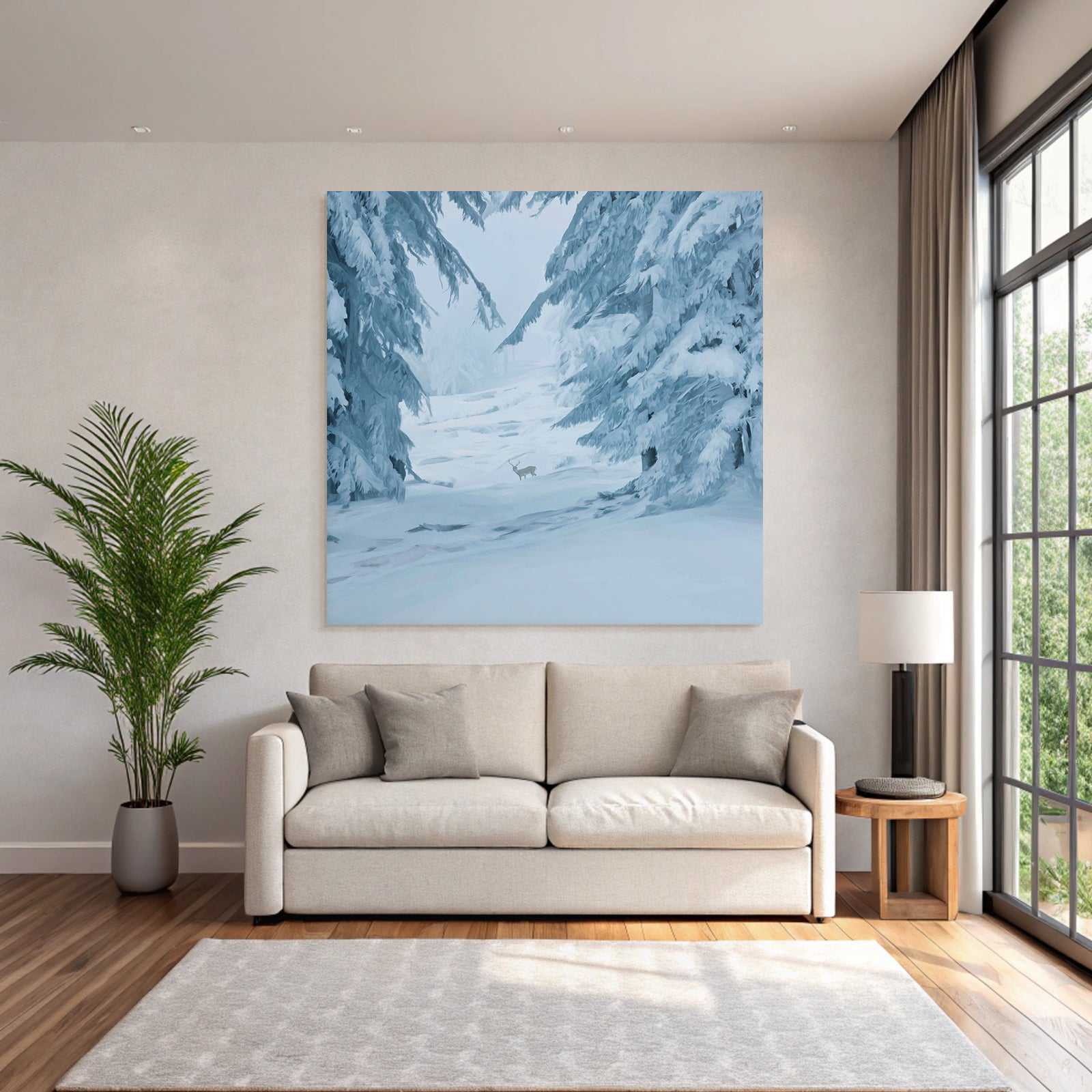 Winterlandschaft Mit Schneebedeckten Bäumen Und Reh
