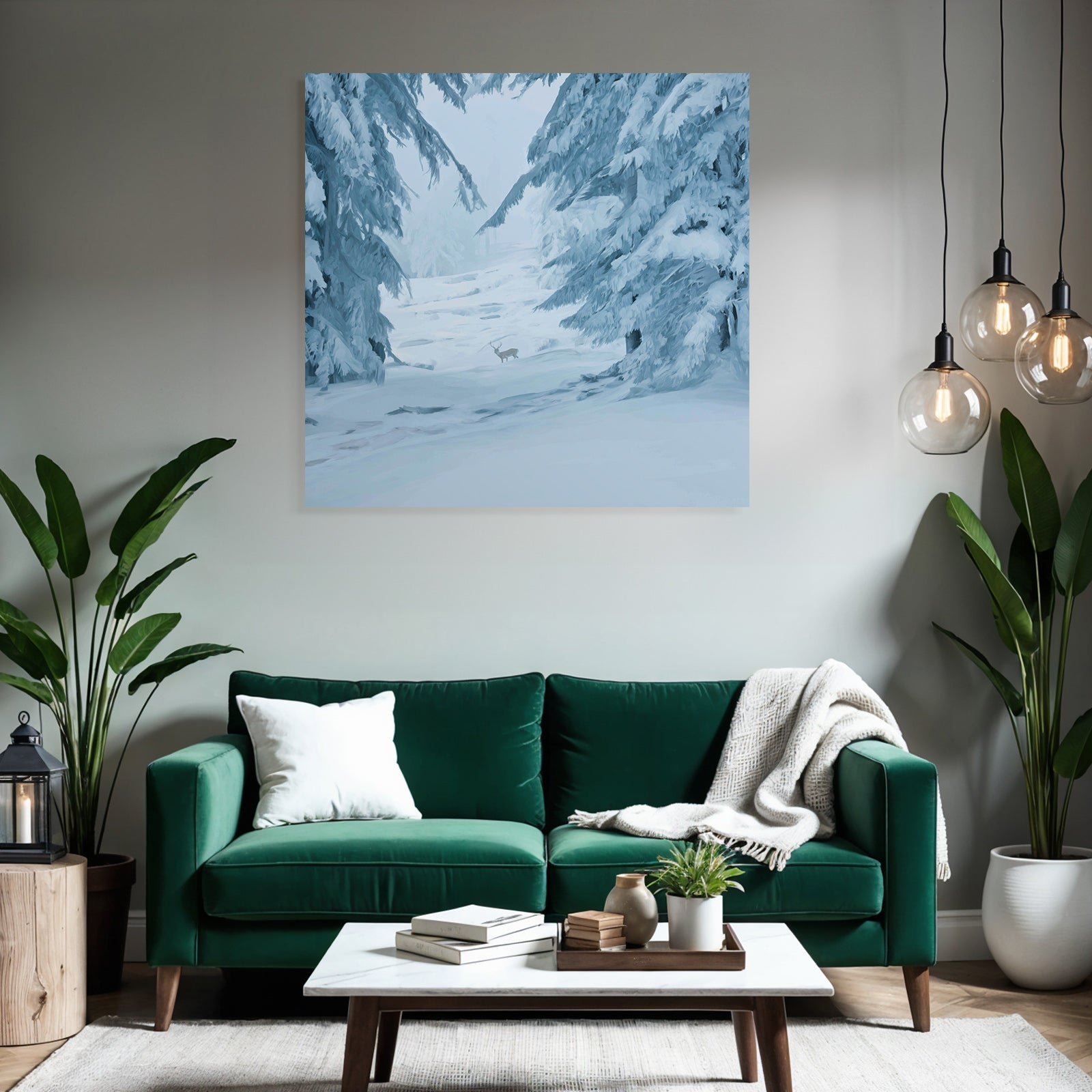 Winterlandschaft Mit Schneebedeckten Bäumen Und Reh