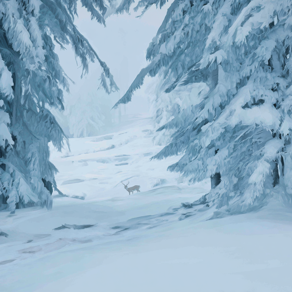 Winterlandschaft Mit Schneebedeckten Bäumen Und Reh | Eis und Schnee | Natur