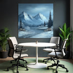 Winterlandschaft Mit Schneebedeckten Bergen Und Einem Ruhigen Fluss