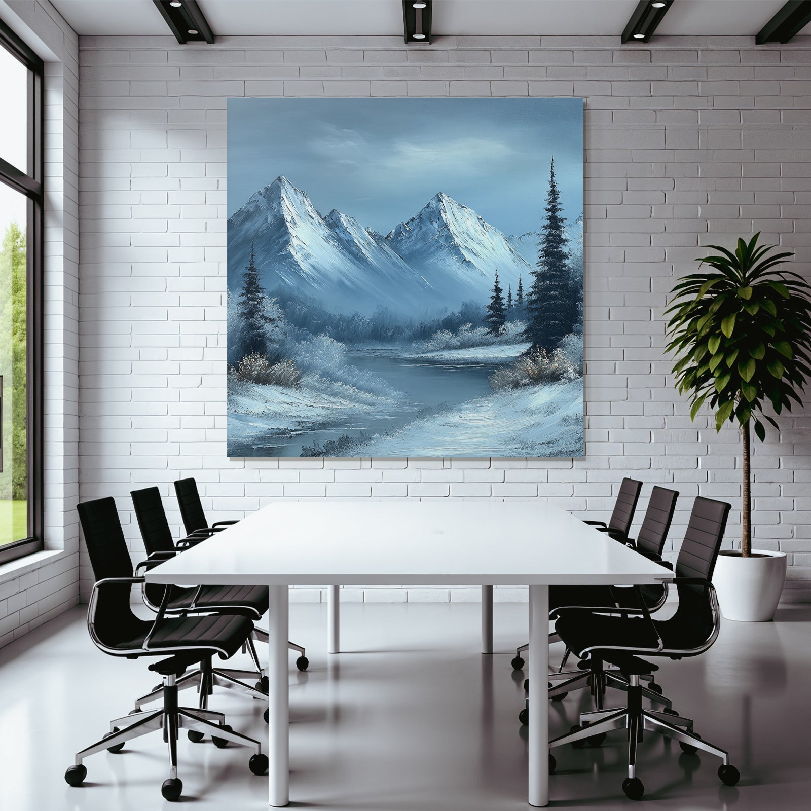 Winterlandschaft Mit Schneebedeckten Bergen Und Einem Ruhigen Fluss