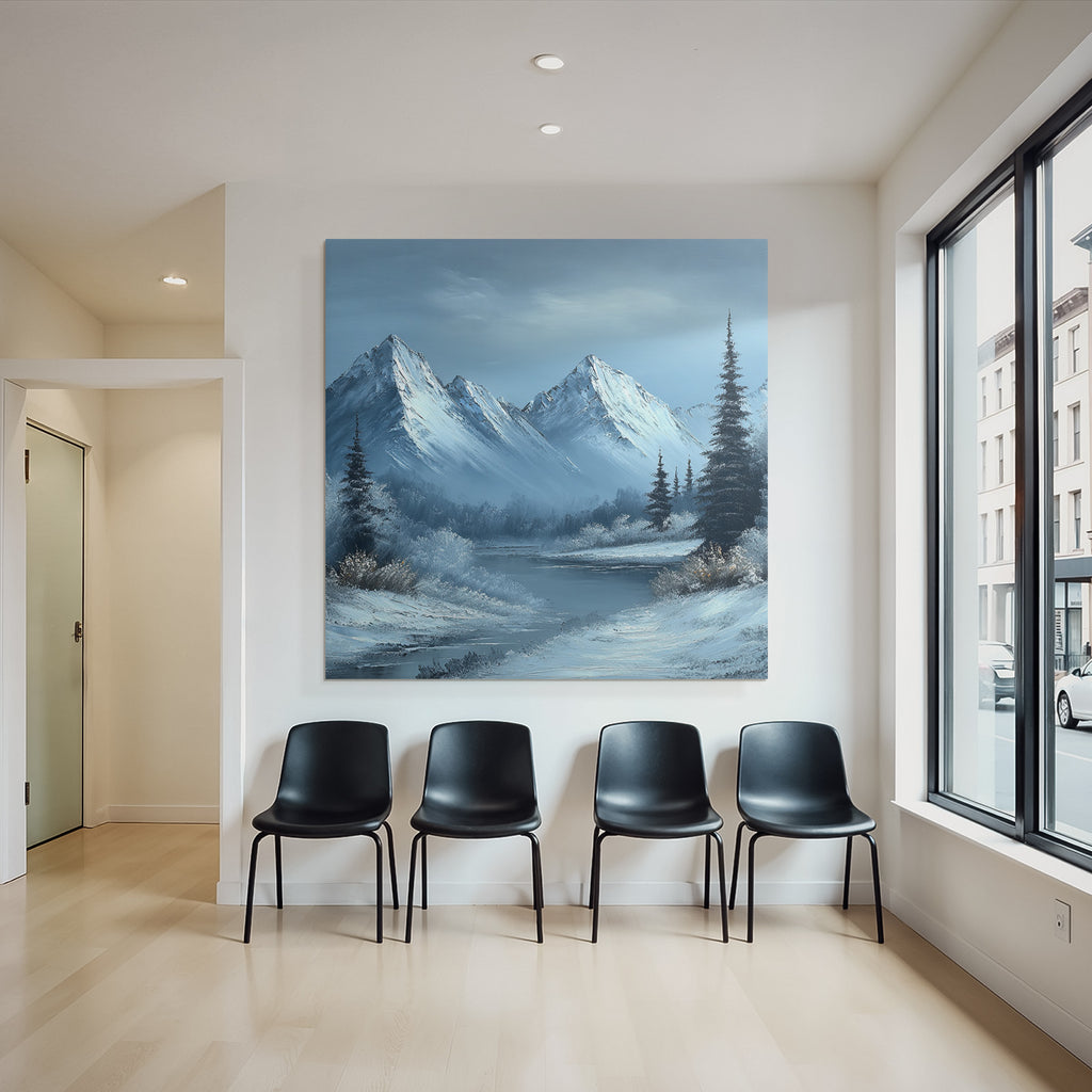 Winterlandschaft Mit Schneebedeckten Bergen Und Einem Ruhigen Fluss