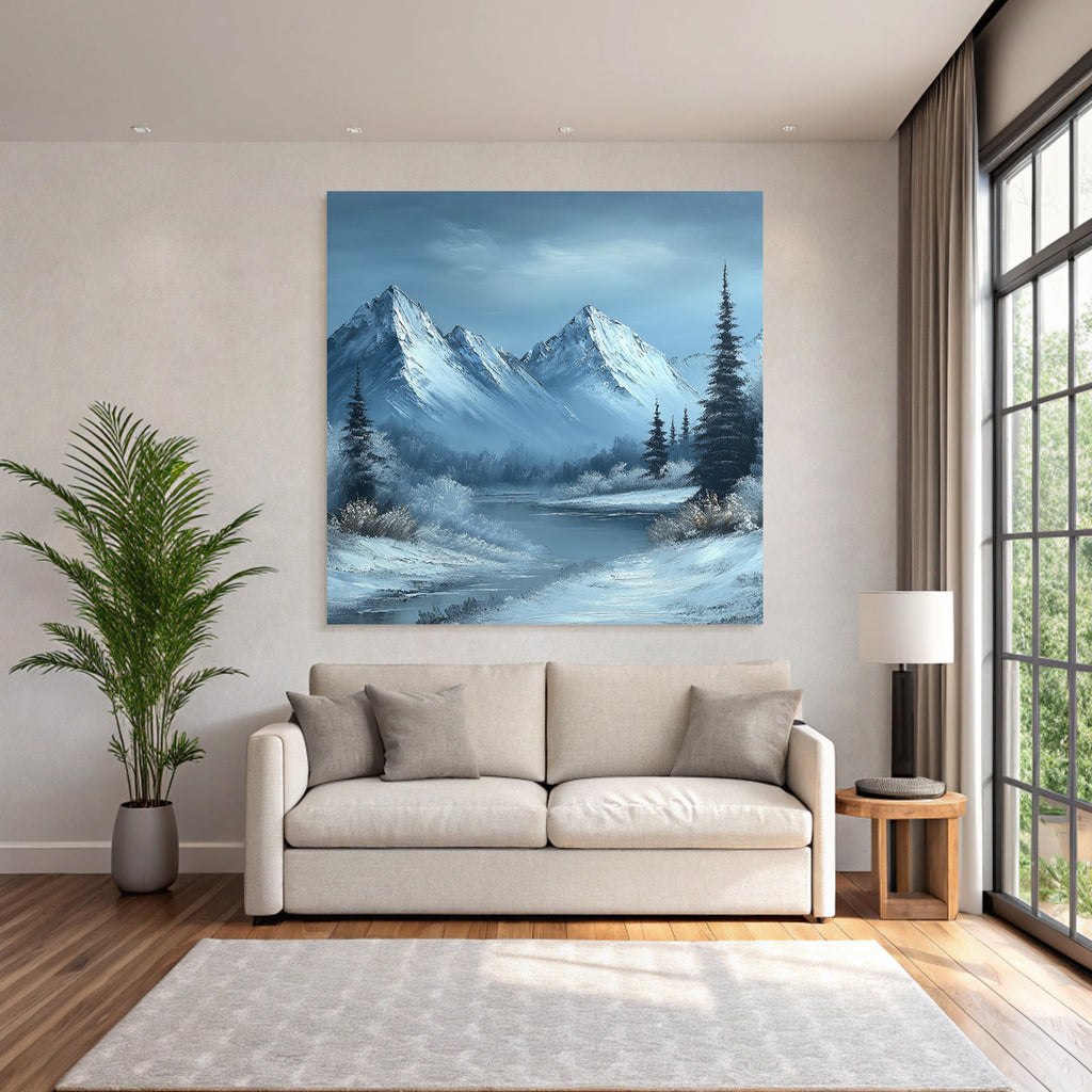 Winterlandschaft Mit Schneebedeckten Bergen Und Einem Ruhigen Fluss
