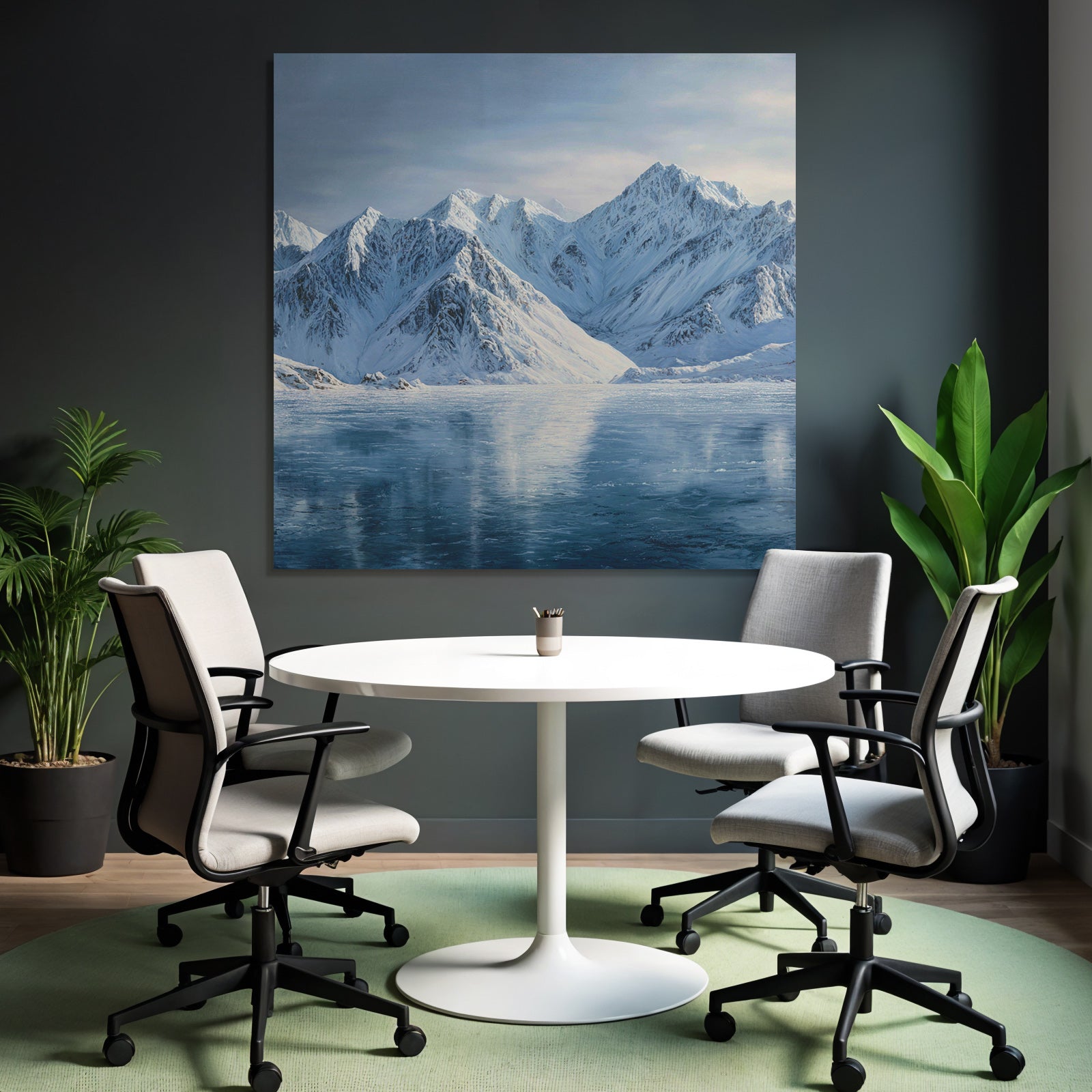 Winterlandschaft Mit Schneebedeckten Bergen Und Spiegelndem Wasser