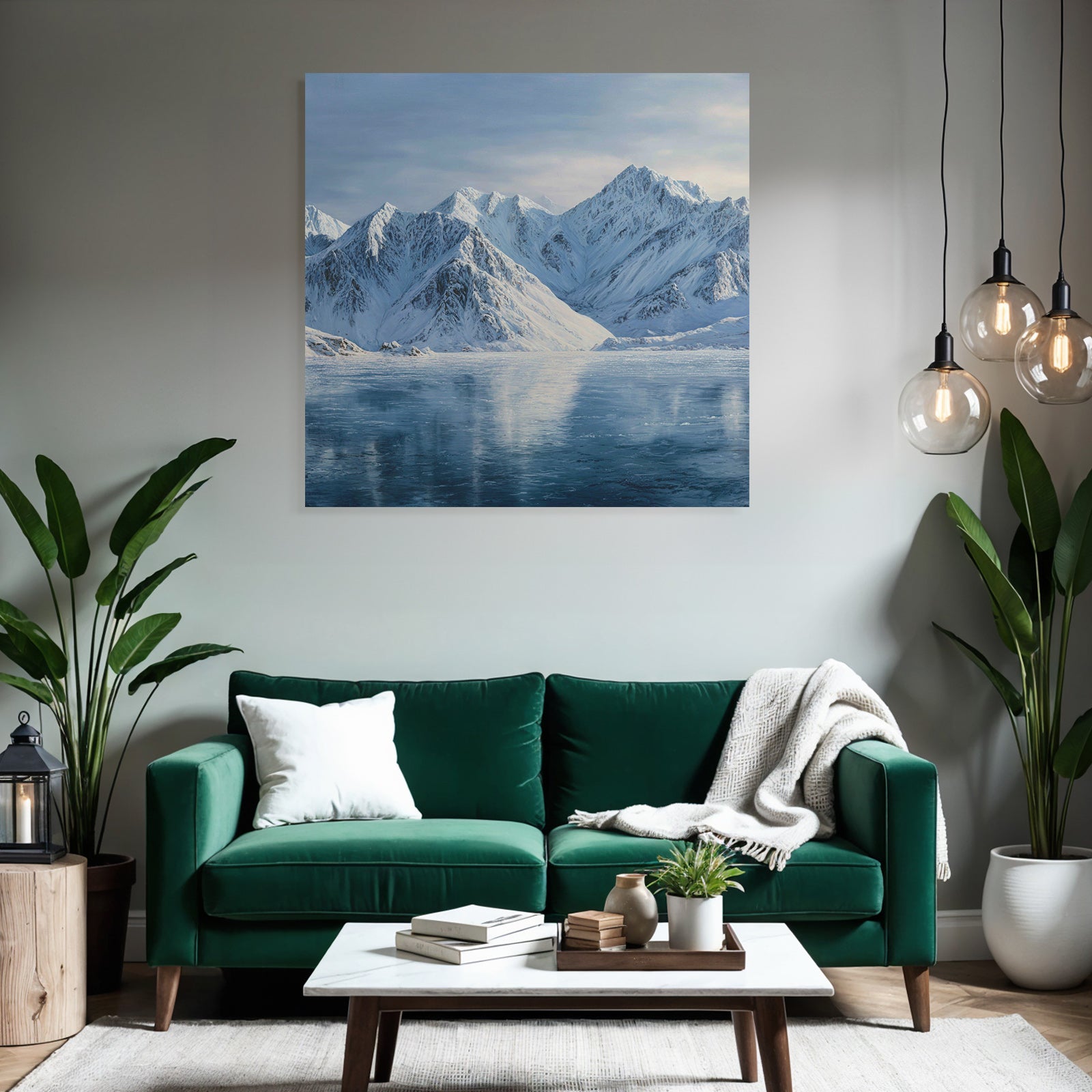 Winterlandschaft Mit Schneebedeckten Bergen Und Spiegelndem Wasser
