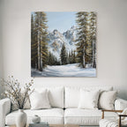 Winterlandschaft Mit Verschneiten Bergen Und Tannen Und Klarem Himmel