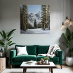 Winterlandschaft Mit Verschneiten Bergen Und Tannen Und Klarem Himmel