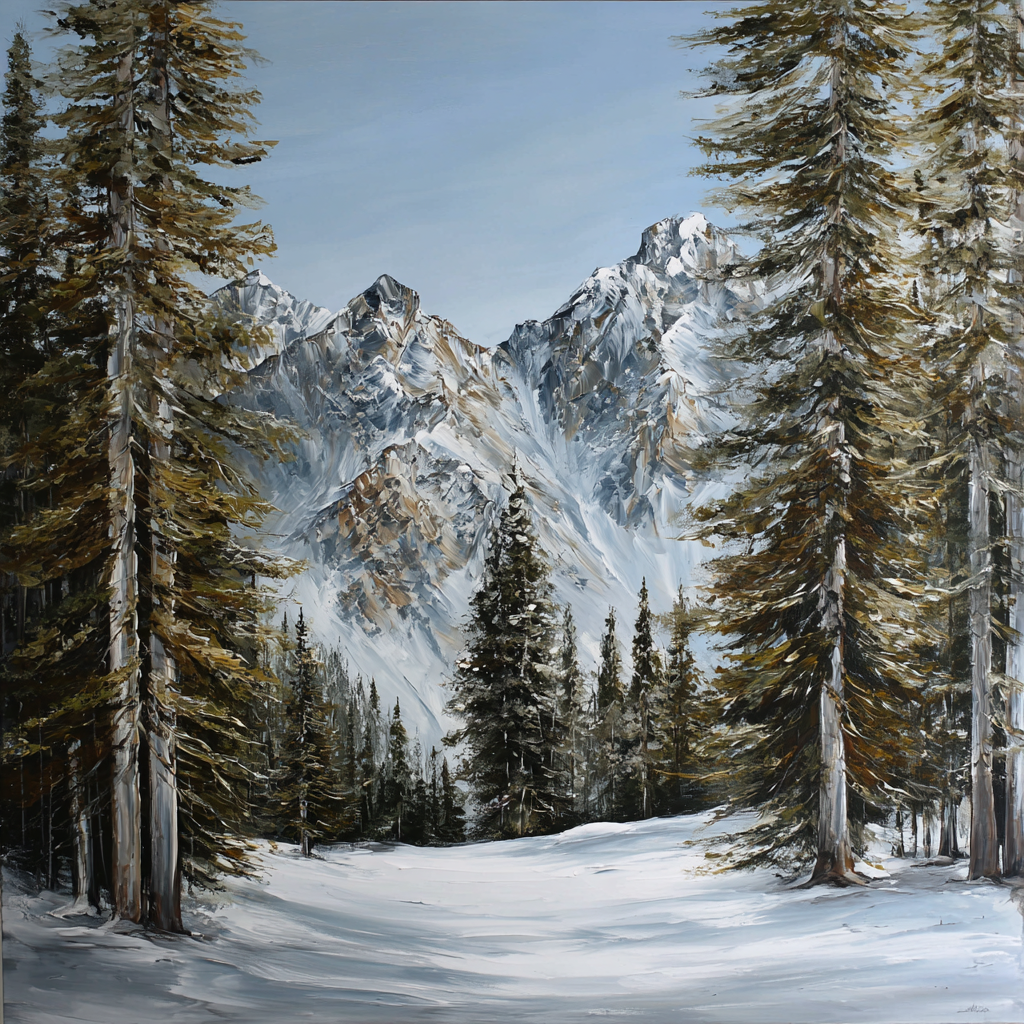 Winterlandschaft Mit Verschneiten Bergen Und Tannen Und Klarem Himmel | Eis und Schnee | Natur