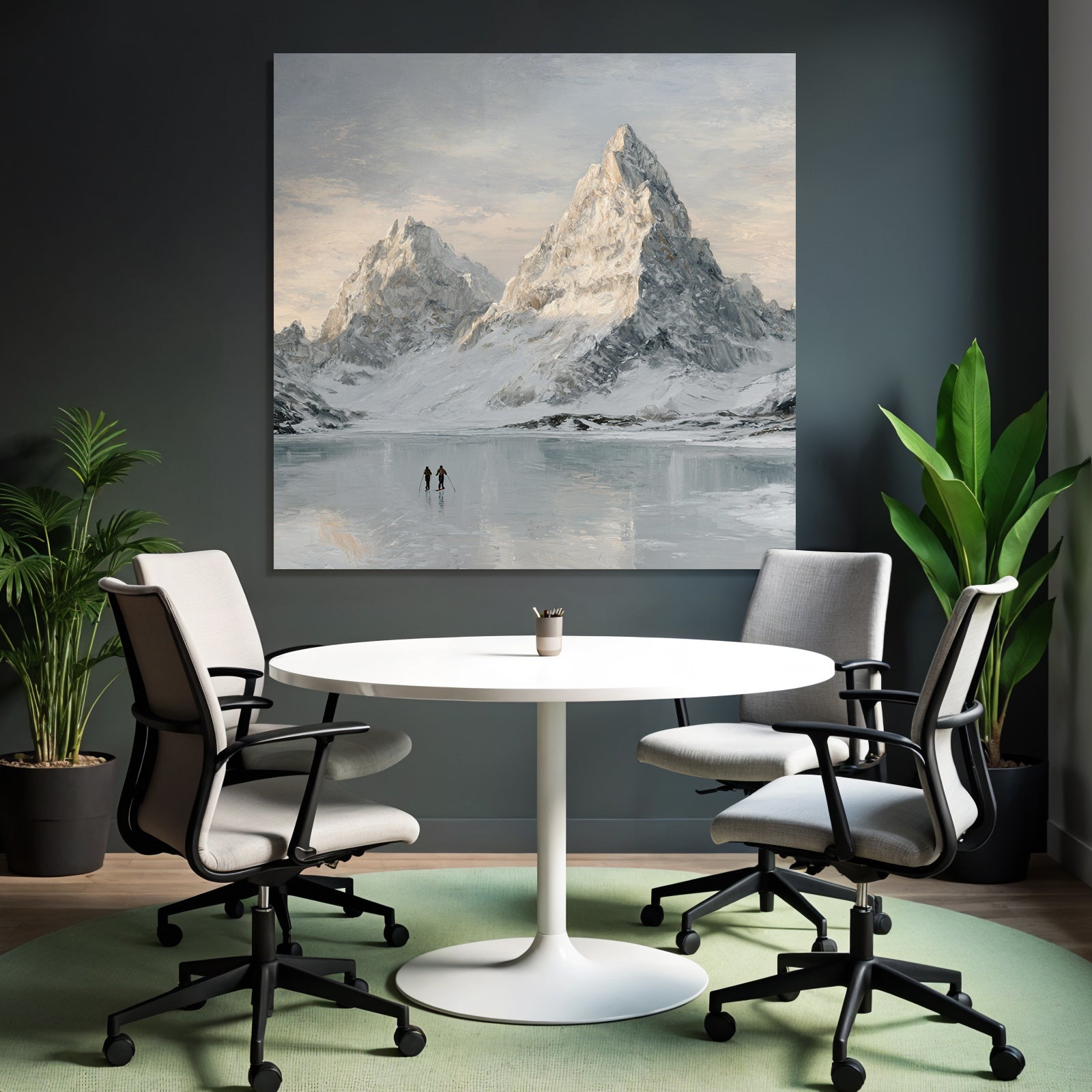 Winterlandschaft Mit Zwei Figuren Auf Gefrorenem See