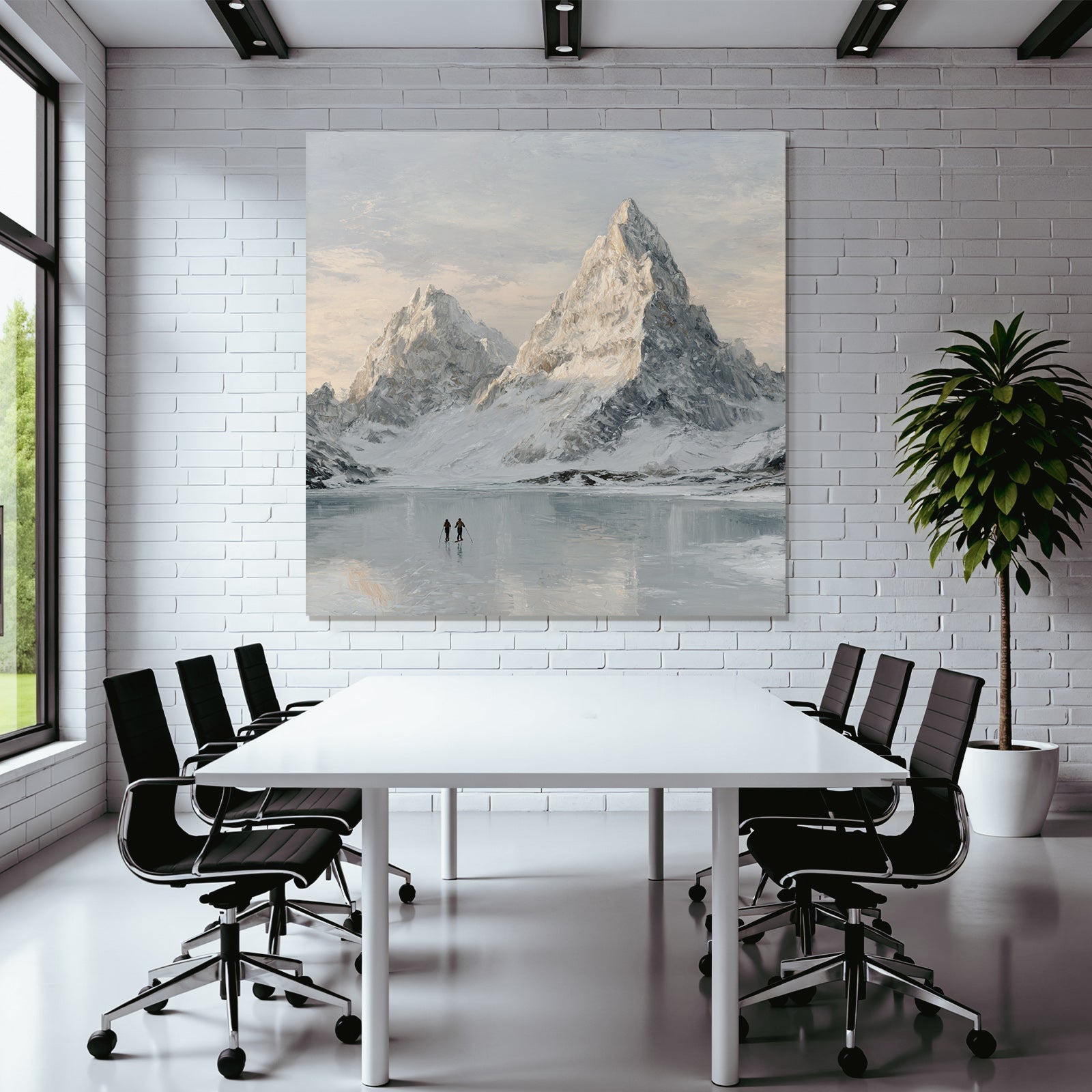Winterlandschaft Mit Zwei Figuren Auf Gefrorenem See