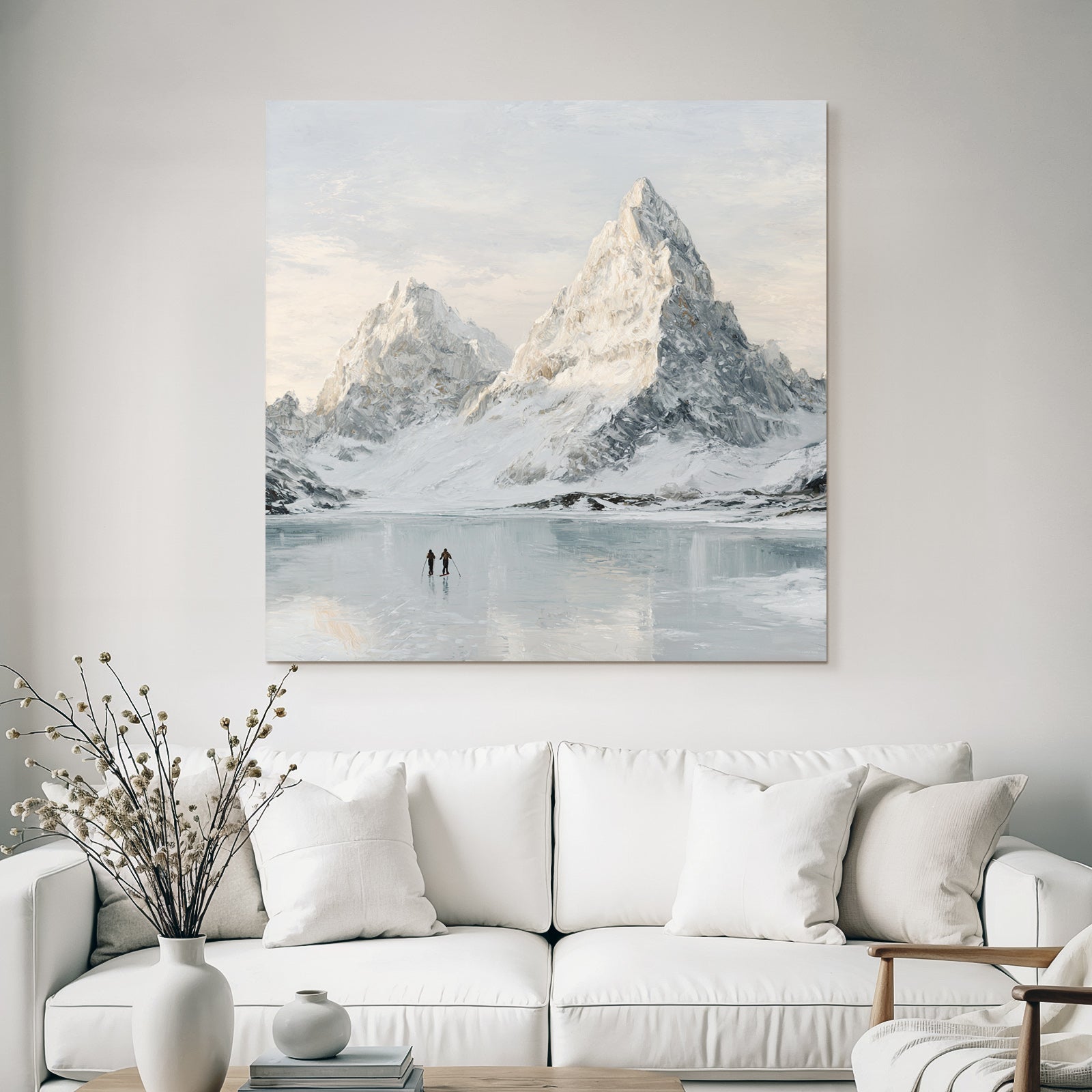 Winterlandschaft Mit Zwei Figuren Auf Gefrorenem See