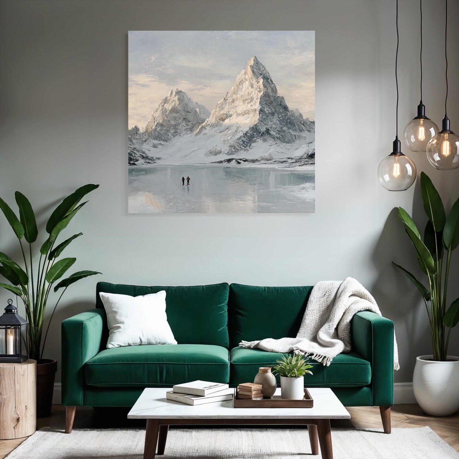 Winterlandschaft Mit Zwei Figuren Auf Gefrorenem See