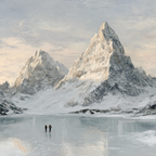 Winterlandschaft Mit Zwei Figuren Auf Gefrorenem See | Eis und Schnee | Natur
