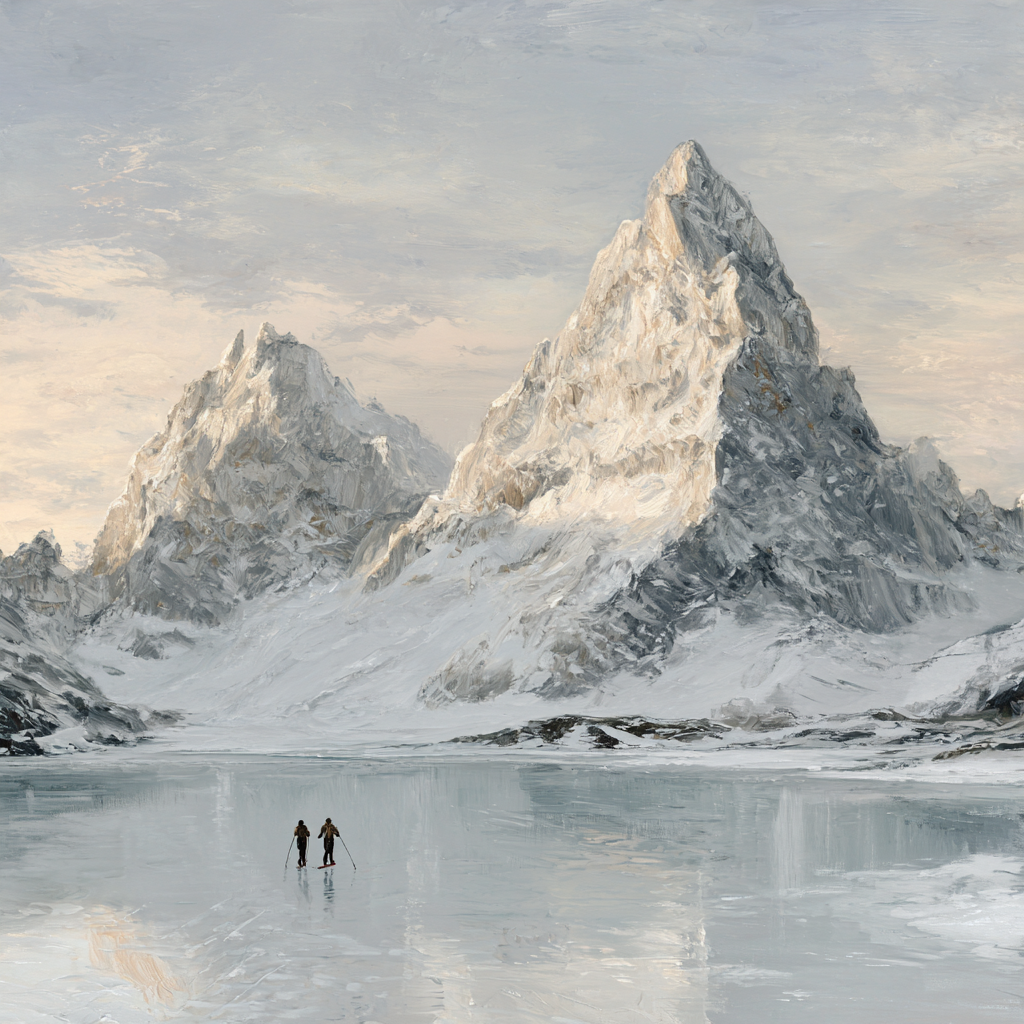 Winterlandschaft Mit Zwei Figuren Auf Gefrorenem See | Eis und Schnee | Natur
