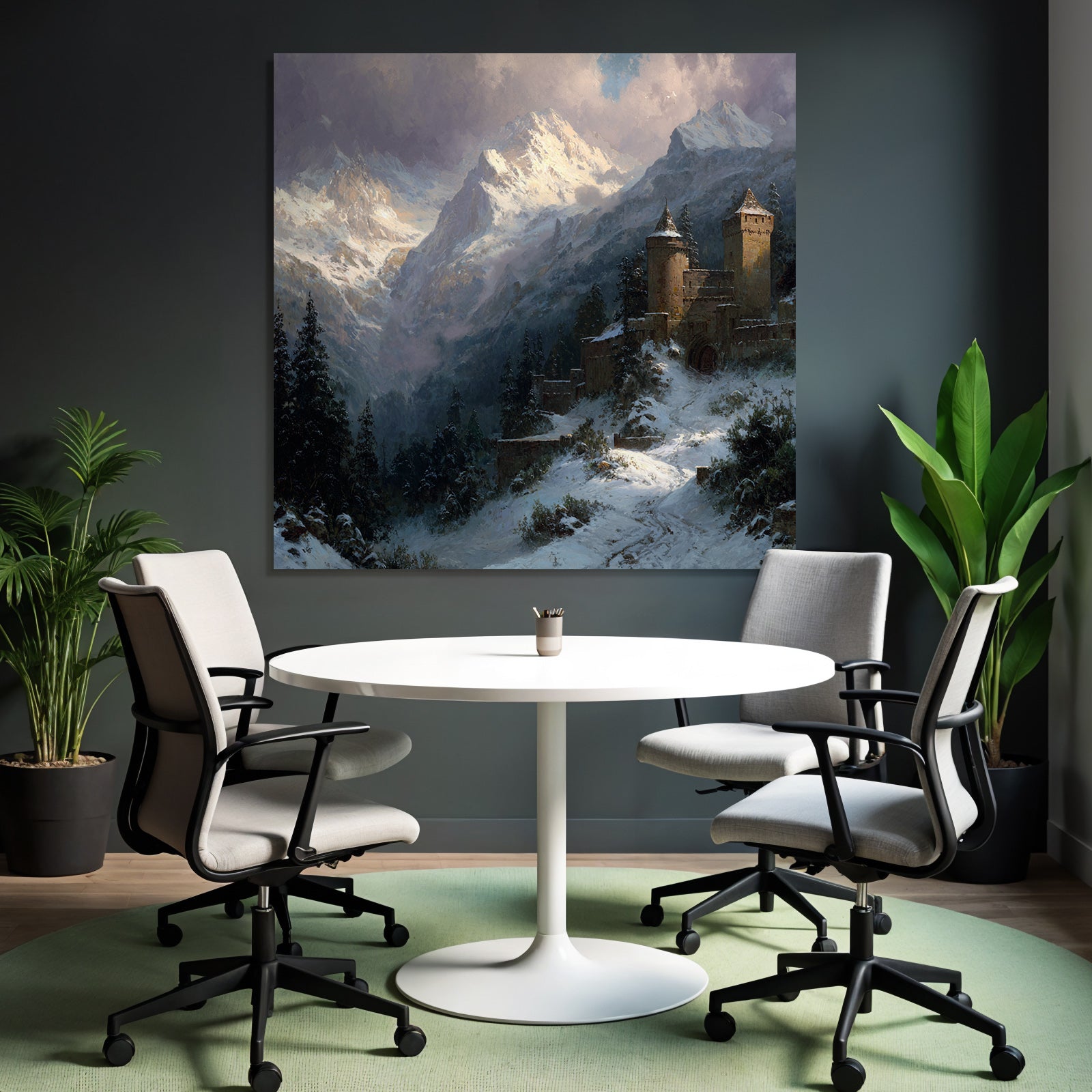 Winterliche Burg Im Verschneiten Gebirge