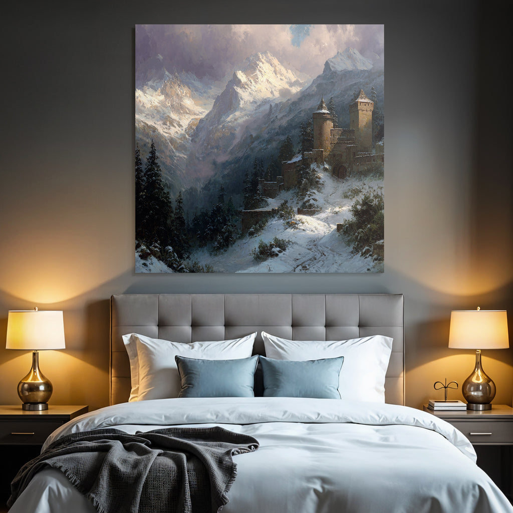 Winterliche Burg Im Verschneiten Gebirge