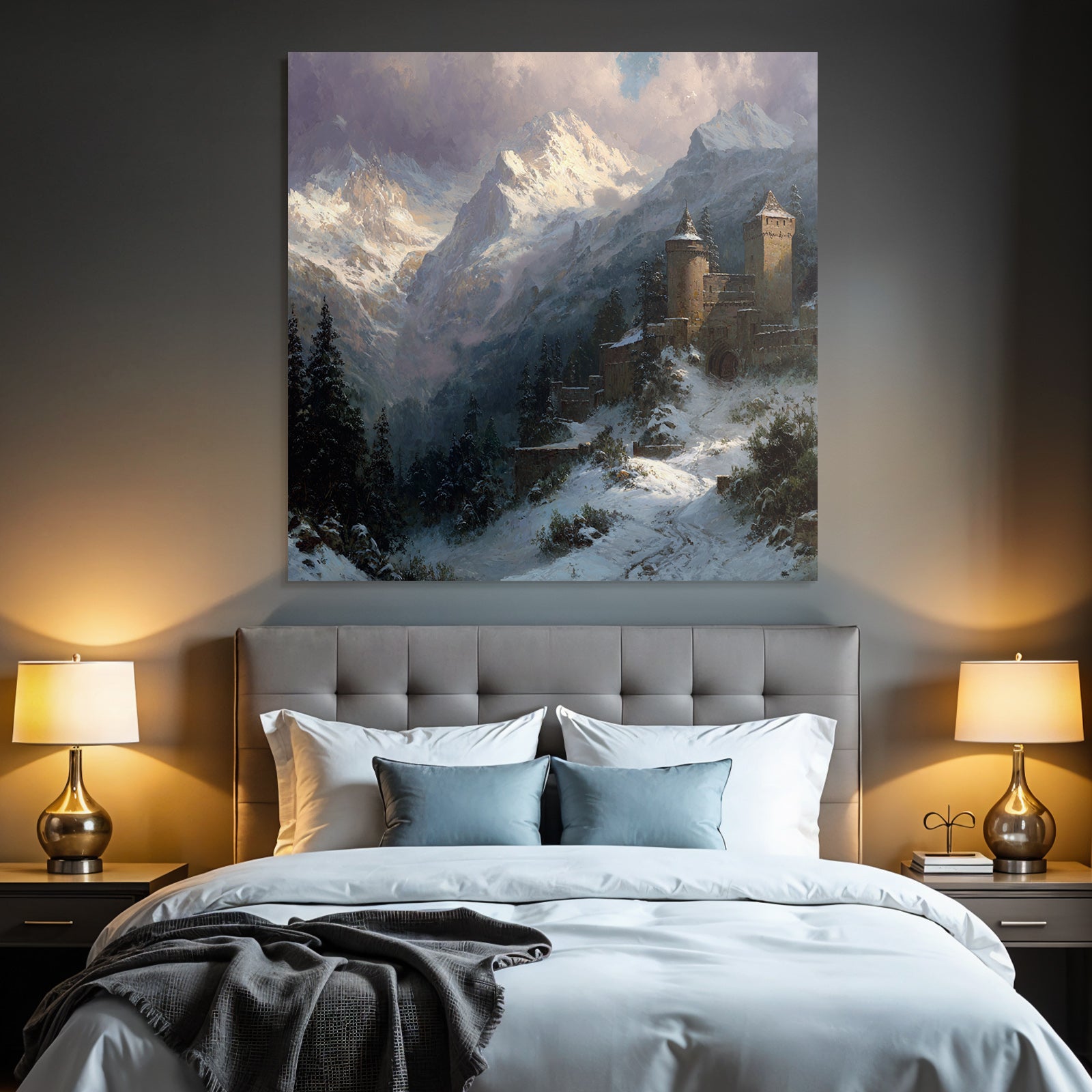 Winterliche Burg Im Verschneiten Gebirge