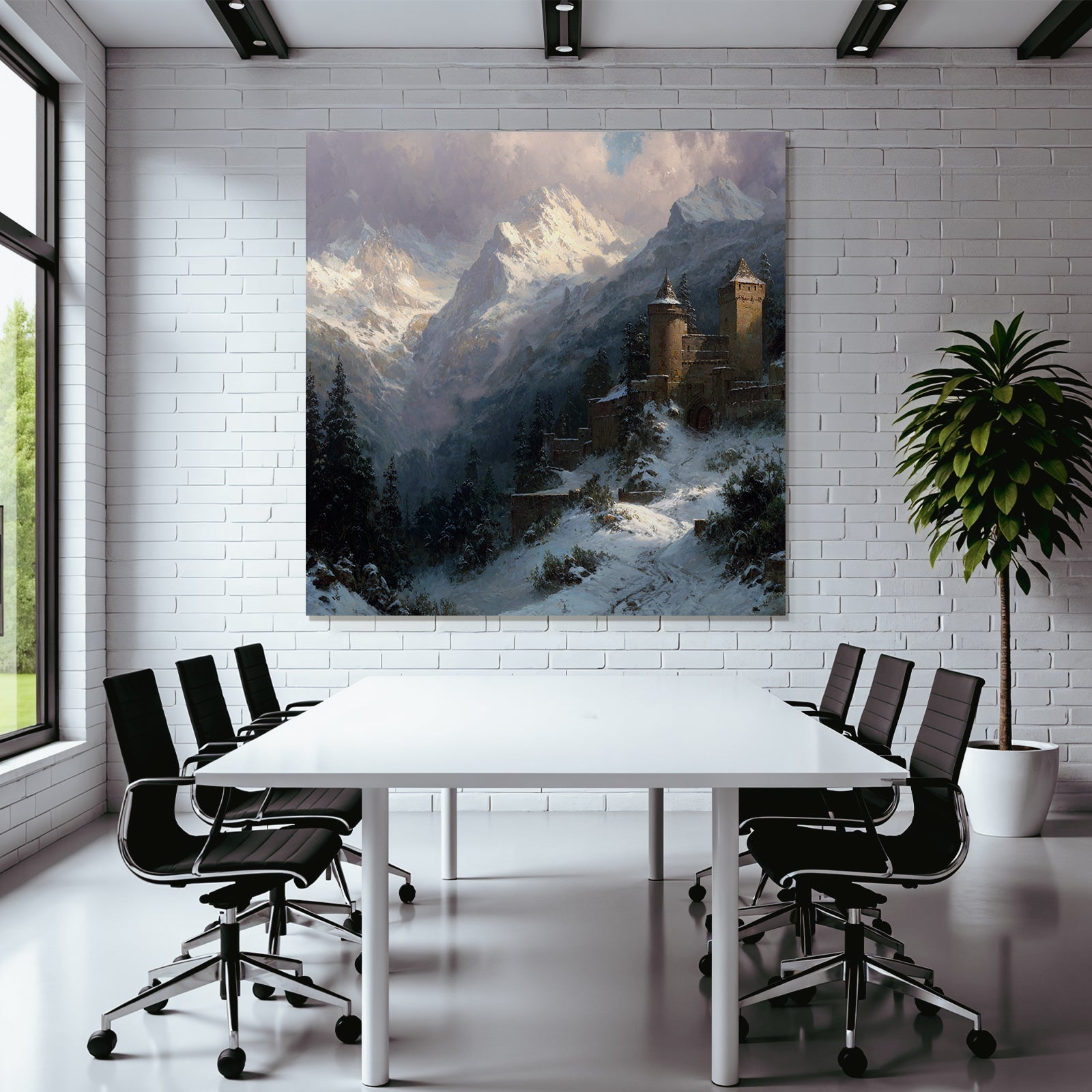 Winterliche Burg Im Verschneiten Gebirge