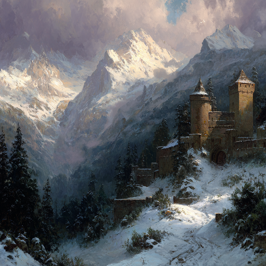 Winterliche Burg Im Verschneiten Gebirge | Eis und Schnee | Natur