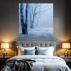 Winterwald Neblige Blaü Landschaft