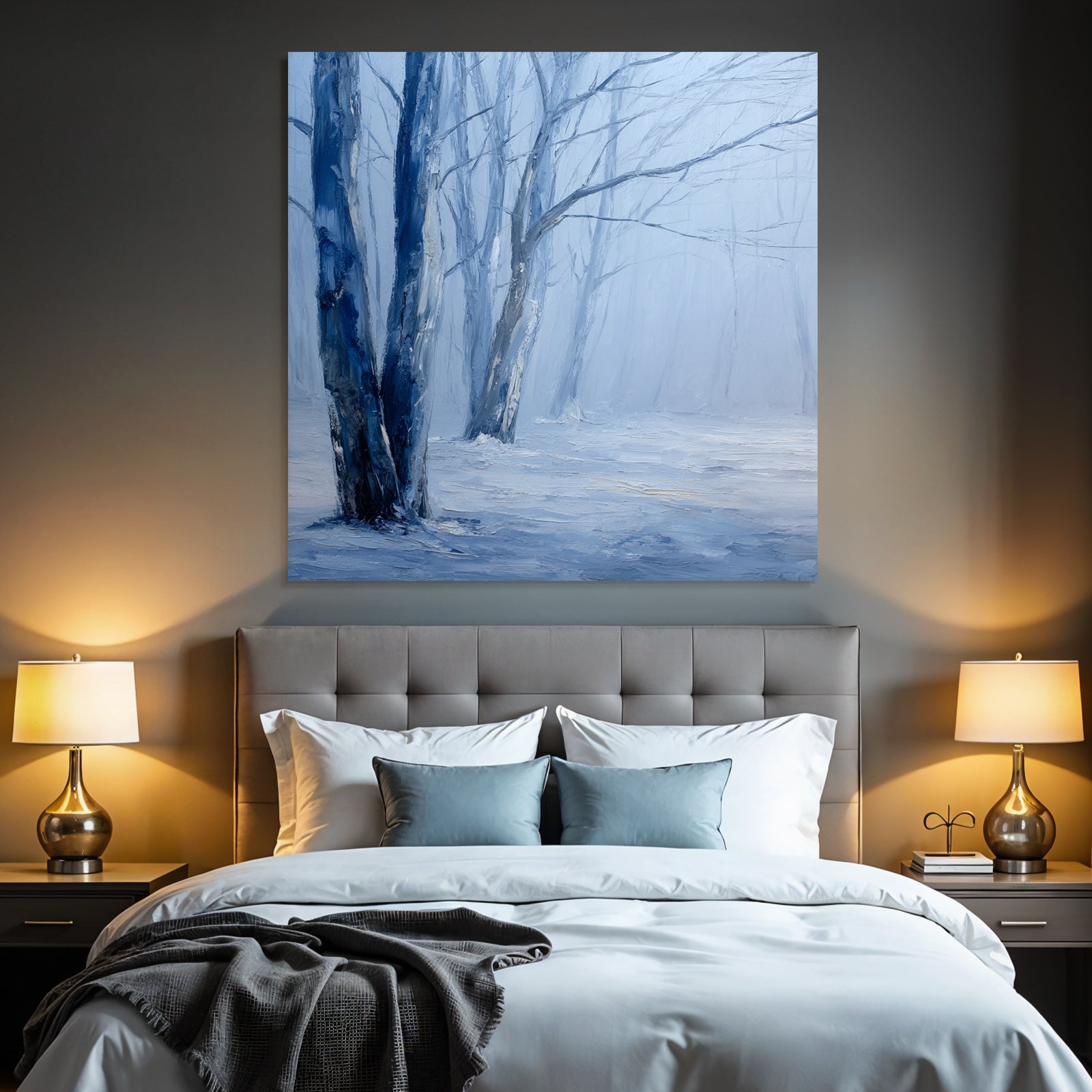 Winterwald Neblige Blaü Landschaft