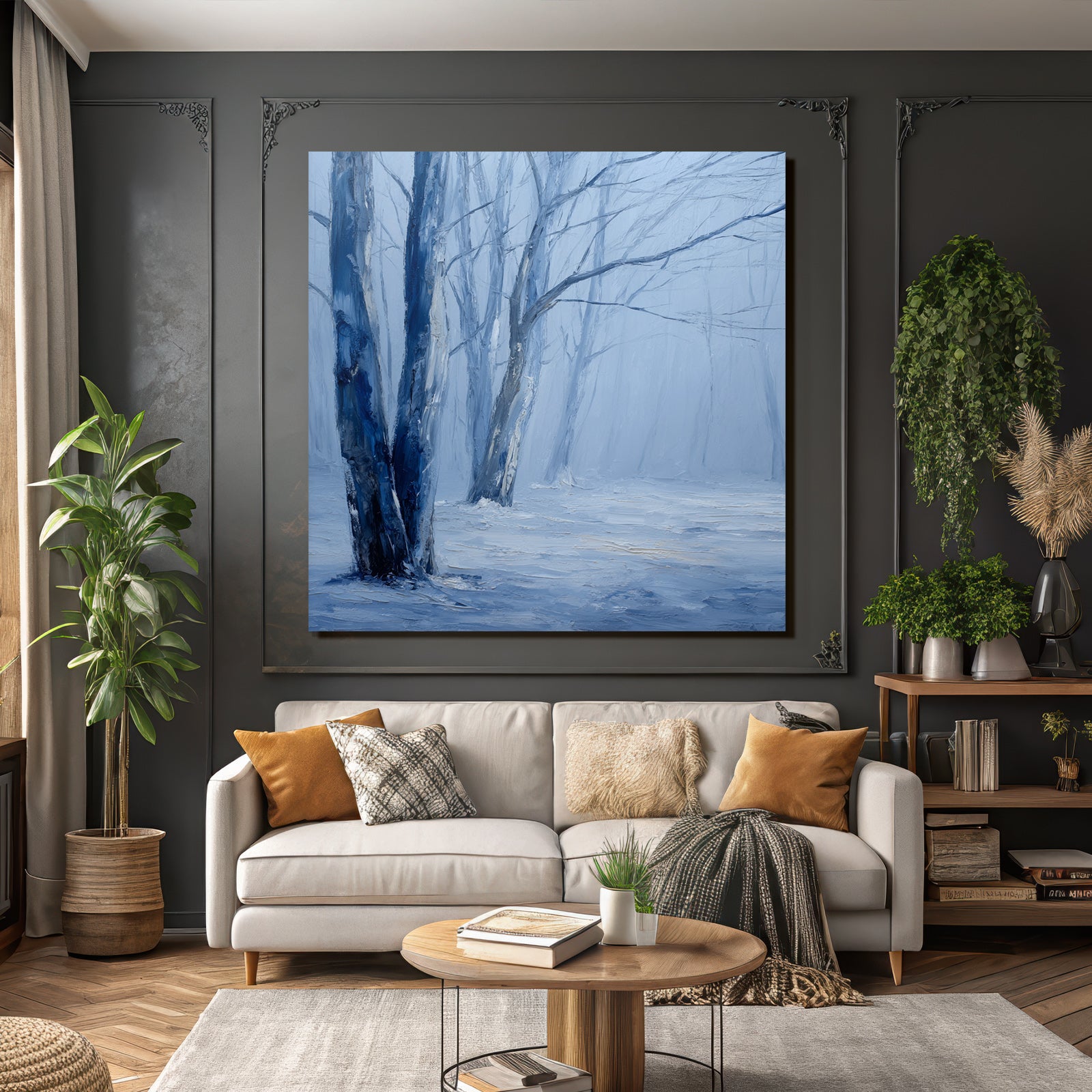 Winterwald Neblige Blaü Landschaft