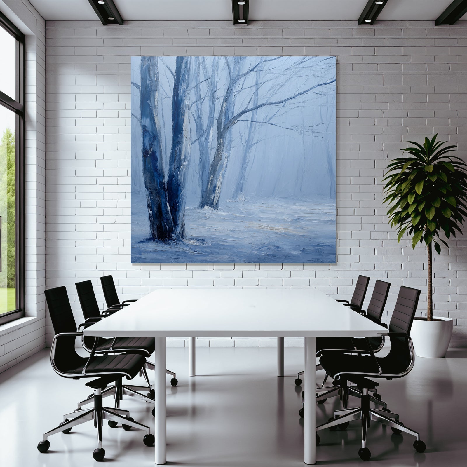 Winterwald Neblige Blaü Landschaft