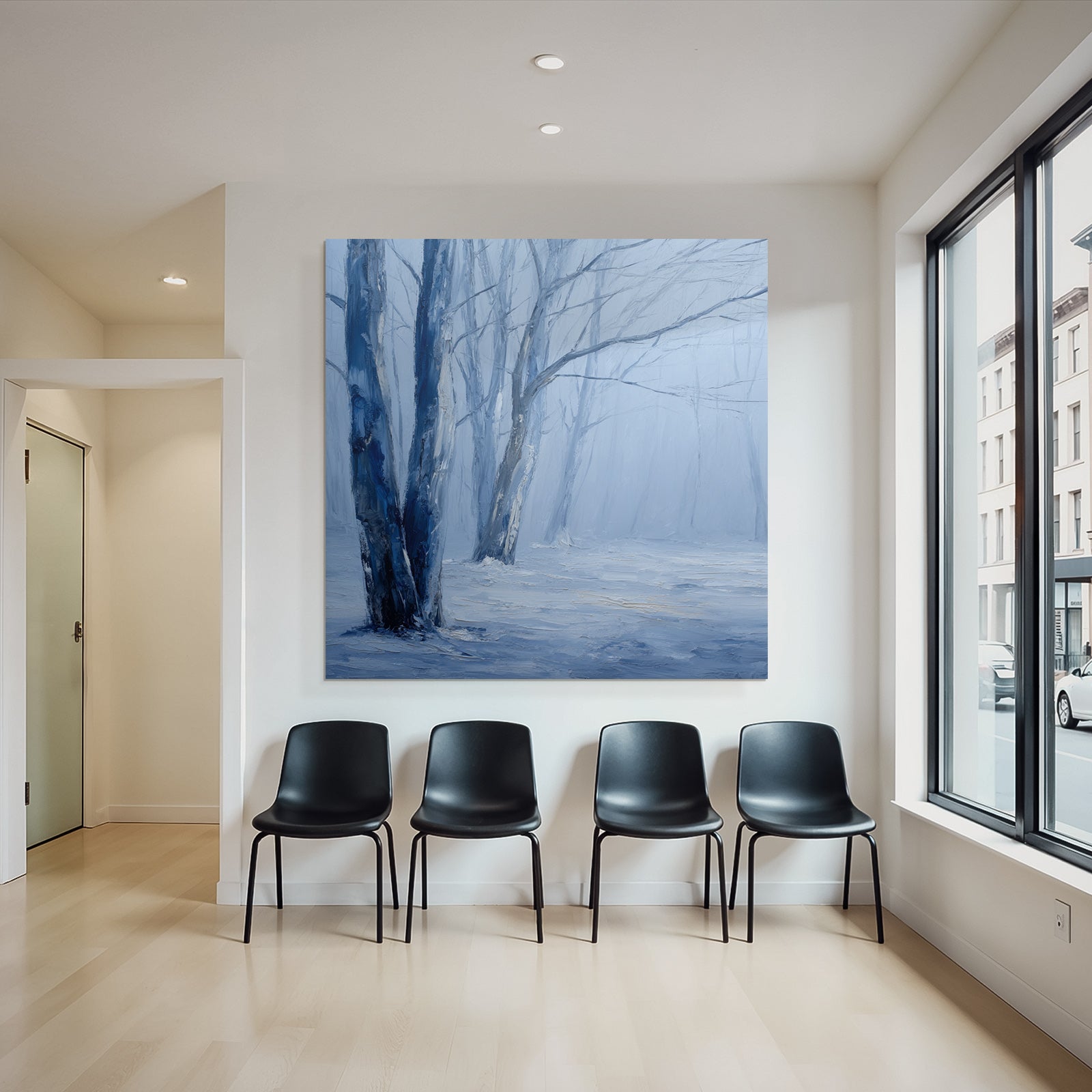 Winterwald Neblige Blaü Landschaft