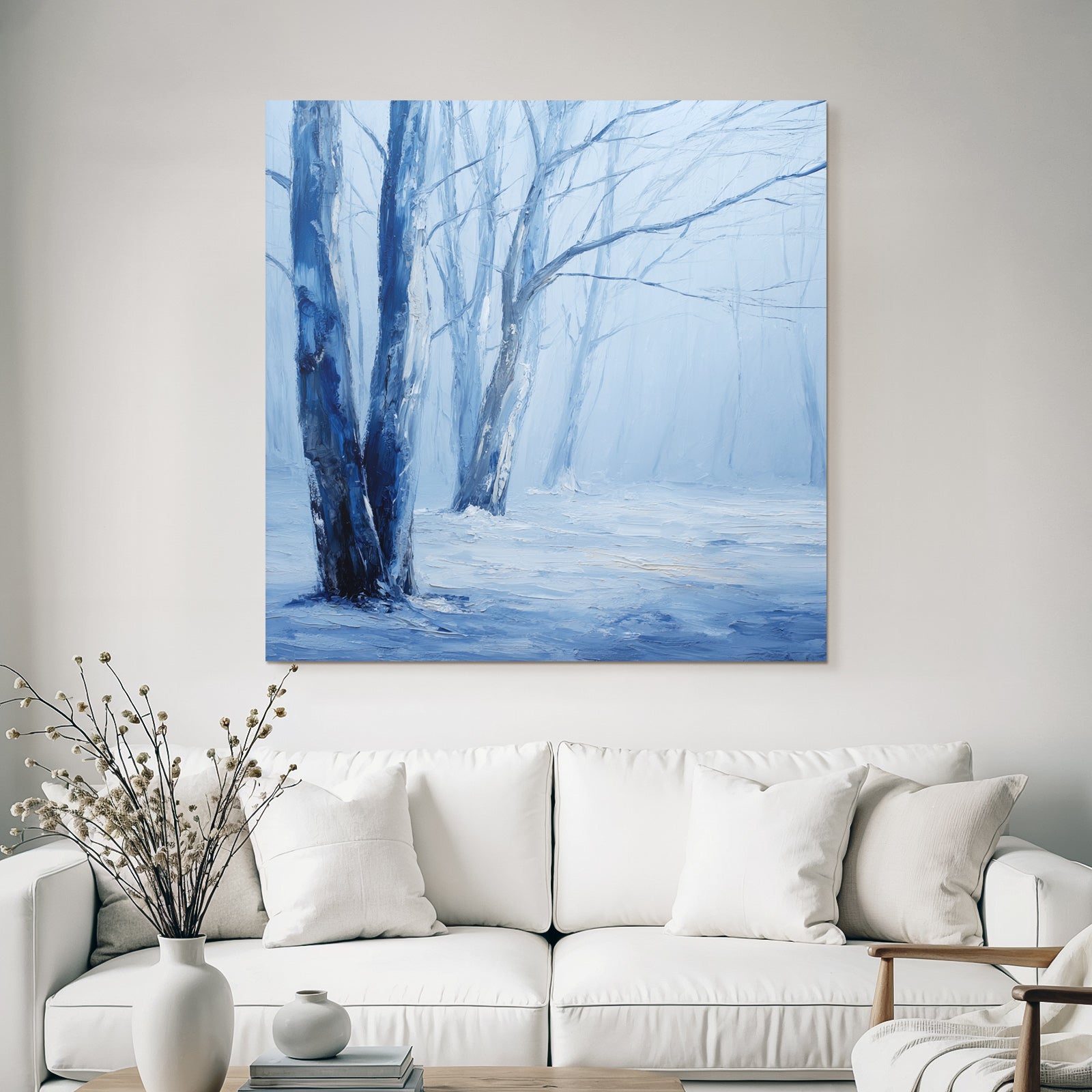 Winterwald Neblige Blaü Landschaft