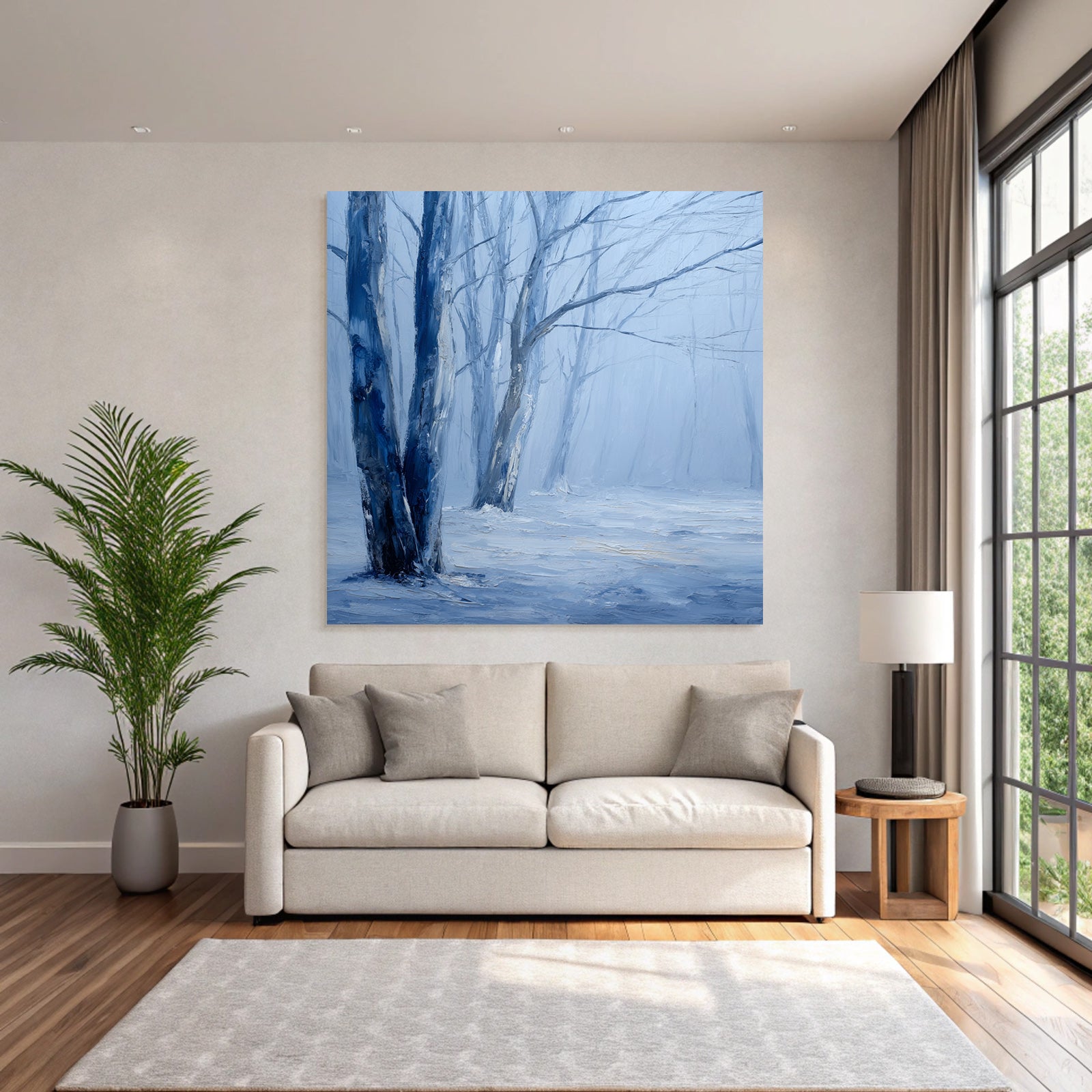 Winterwald Neblige Blaü Landschaft
