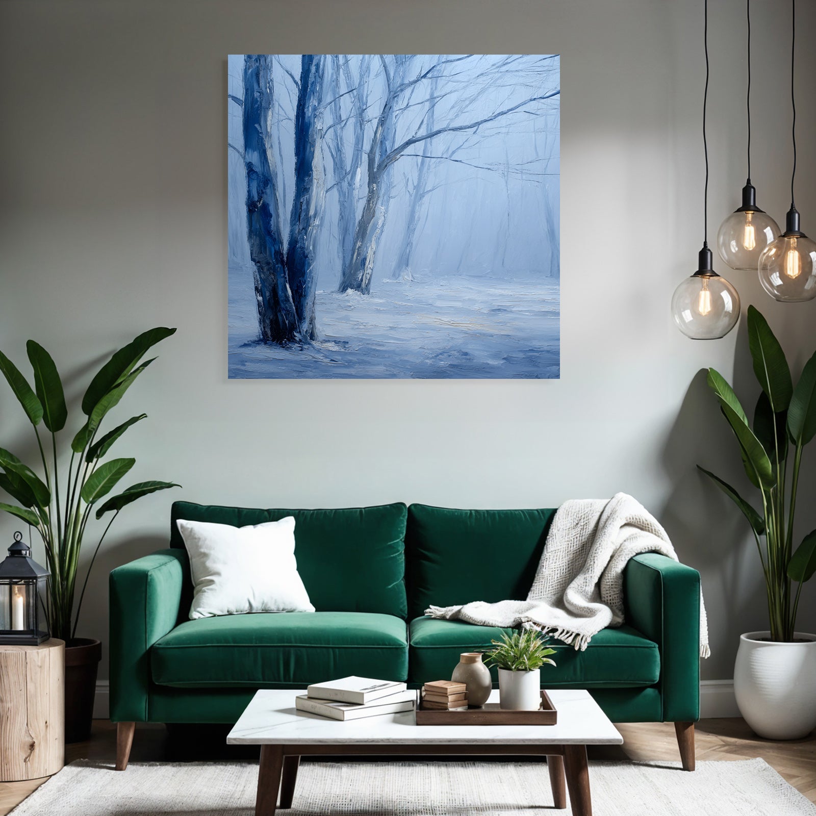 Winterwald Neblige Blaü Landschaft
